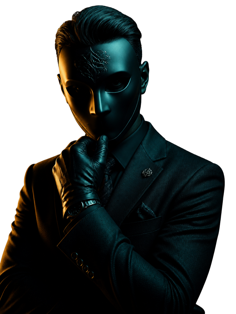 Masked figure in a tailored suit